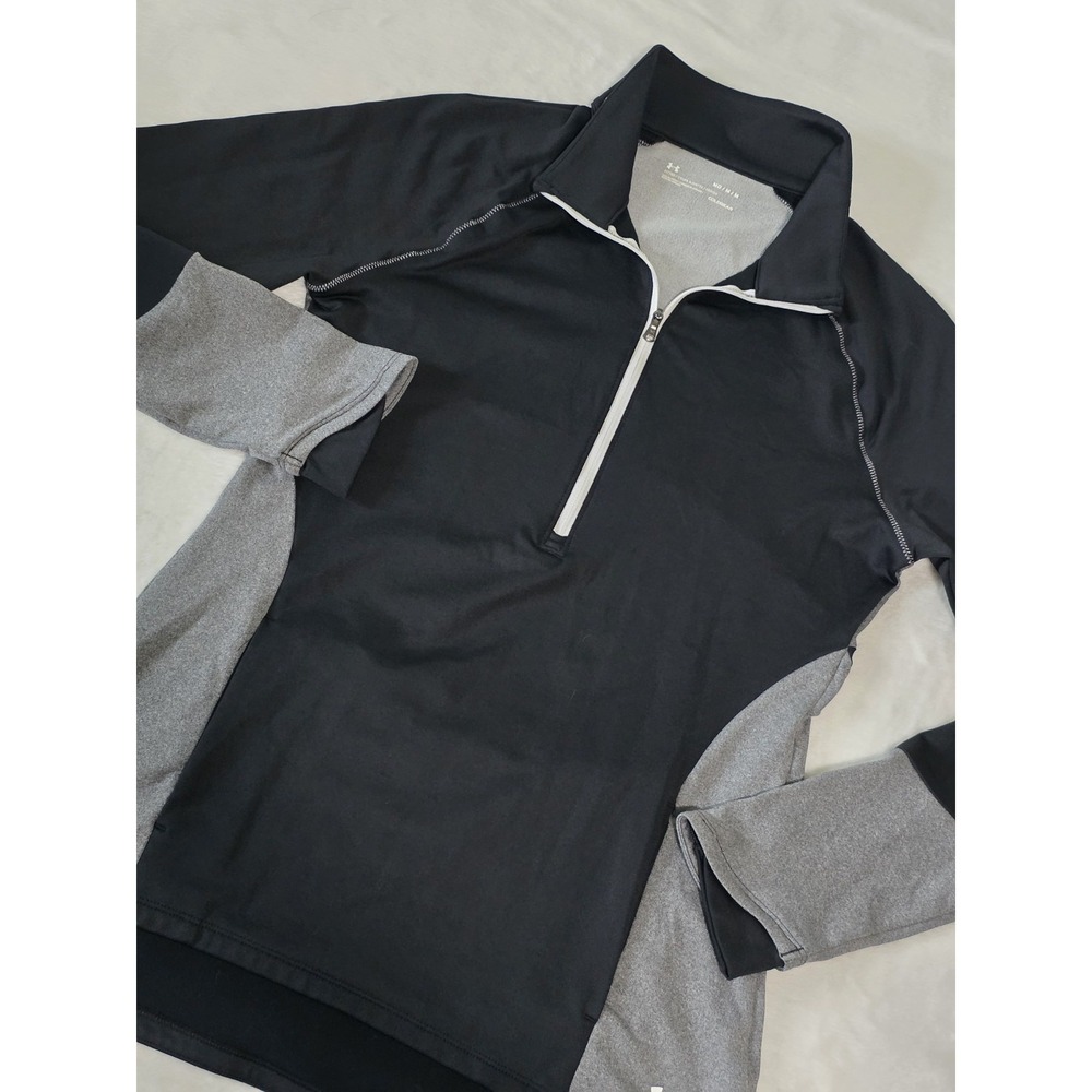 under armour womens M black gray colorblock fitted coldgear 1/2 zip sweatshirt